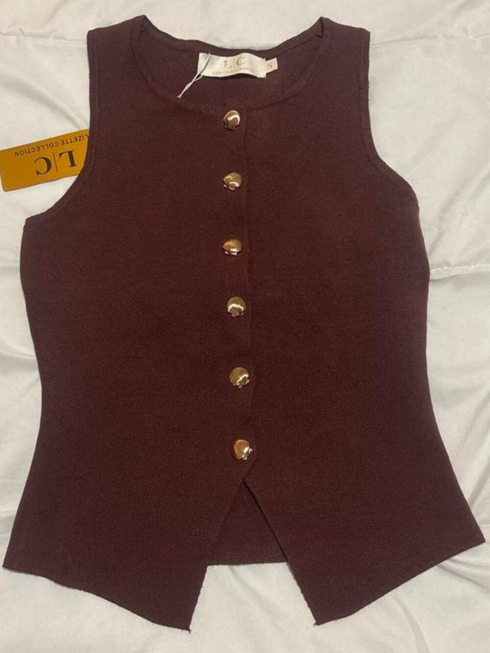 Women's Brown and Burgundy Gilet